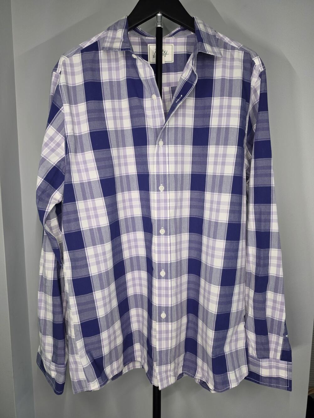 Bixby Nomad Mens Large Tall Blue and Purple Plaid Long Sleeve Button Up Shirt